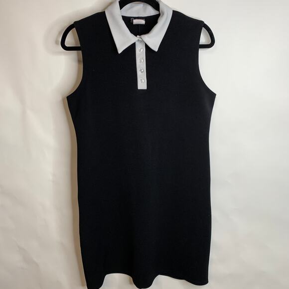 Vintage Black White Collared Dress Sz Large - Picture 4 of 9